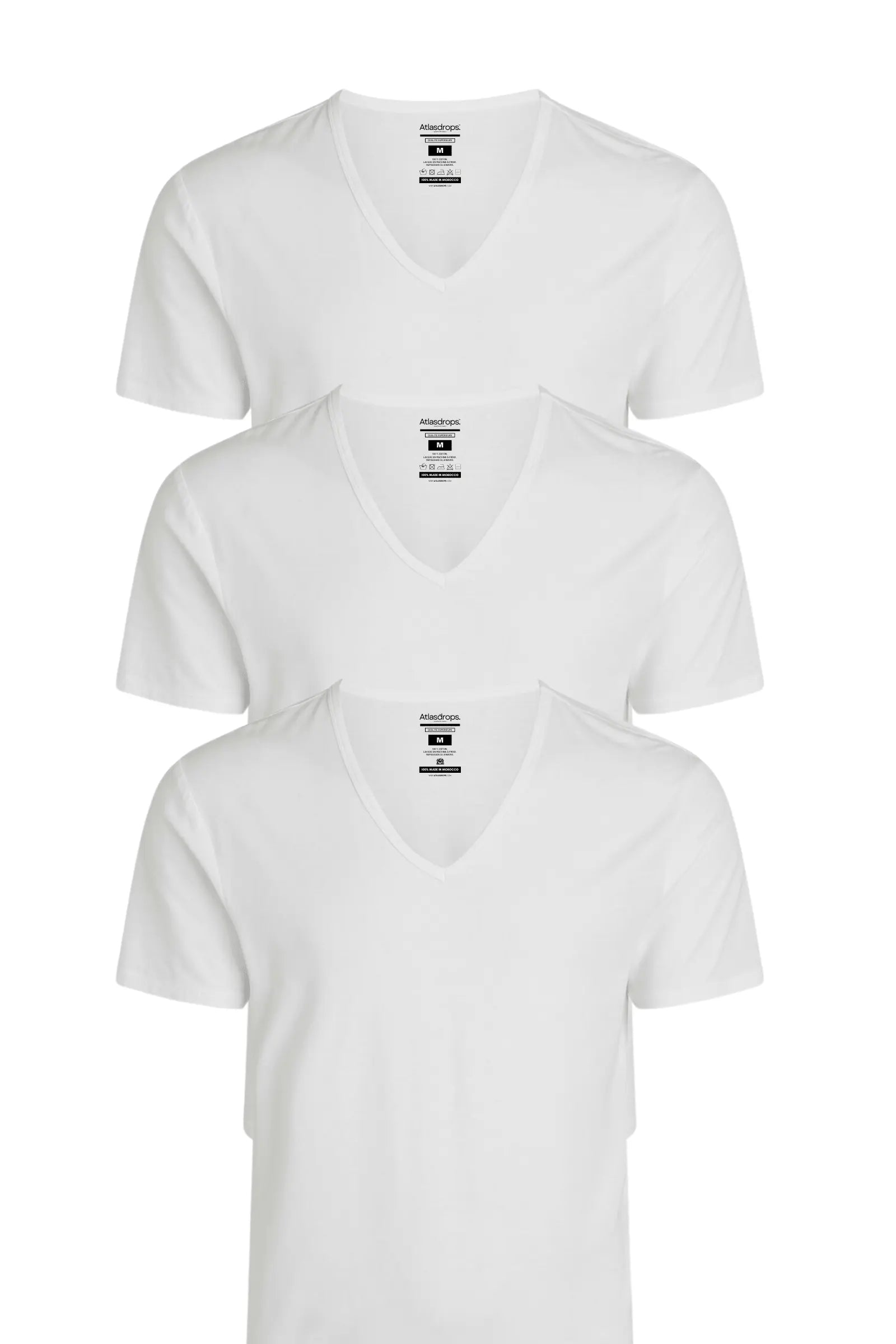 3 T-shirts col V 100% Coton Bio - 150 GSM